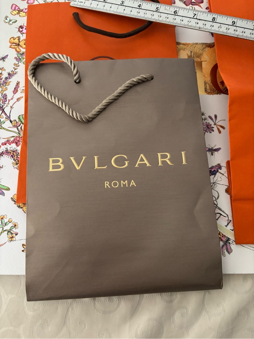 BVLGARI Roma Brown Paper Shopping Bag with Rope Handles medium sized
